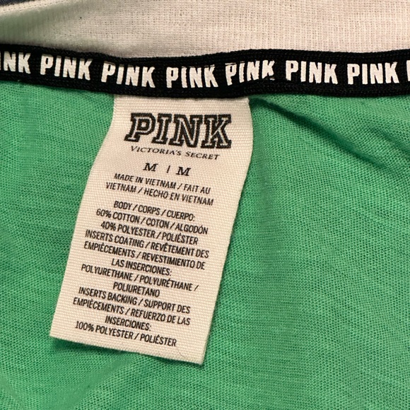 PINK Victoria's Secret Green and White Long Sleeve Colorblock Tee - Picture 4 of 4